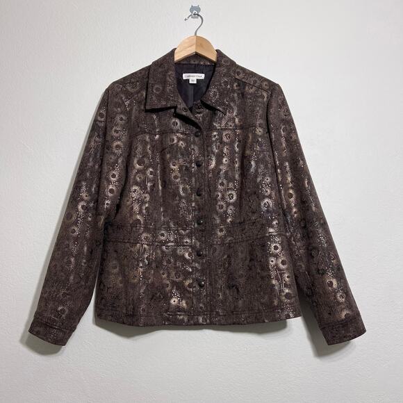 Coldwater Creek Jackets & Blazers - Coldwater Creek Jacket Blazer Women 12 Brown Gold Accent Satin Lining